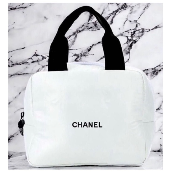 Chanel  Mini Boston White Cosmetic Pouch Makeup Bag - Picture 1 of 9